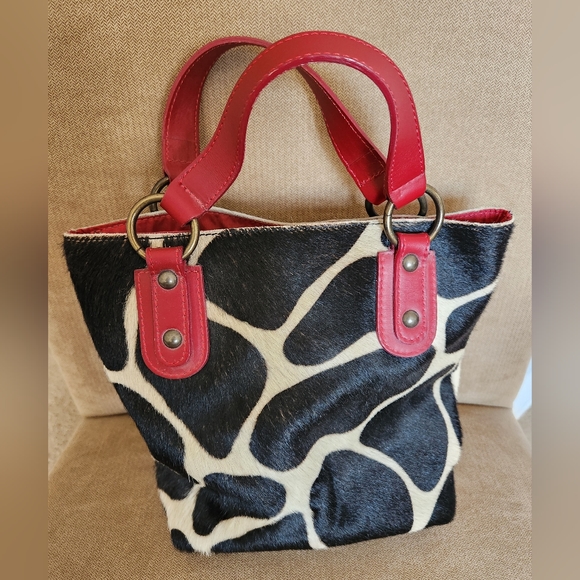MAURIZIO TAIUTI Cowhide Tote Bag with Red Leather handles - Picture 2 of 7